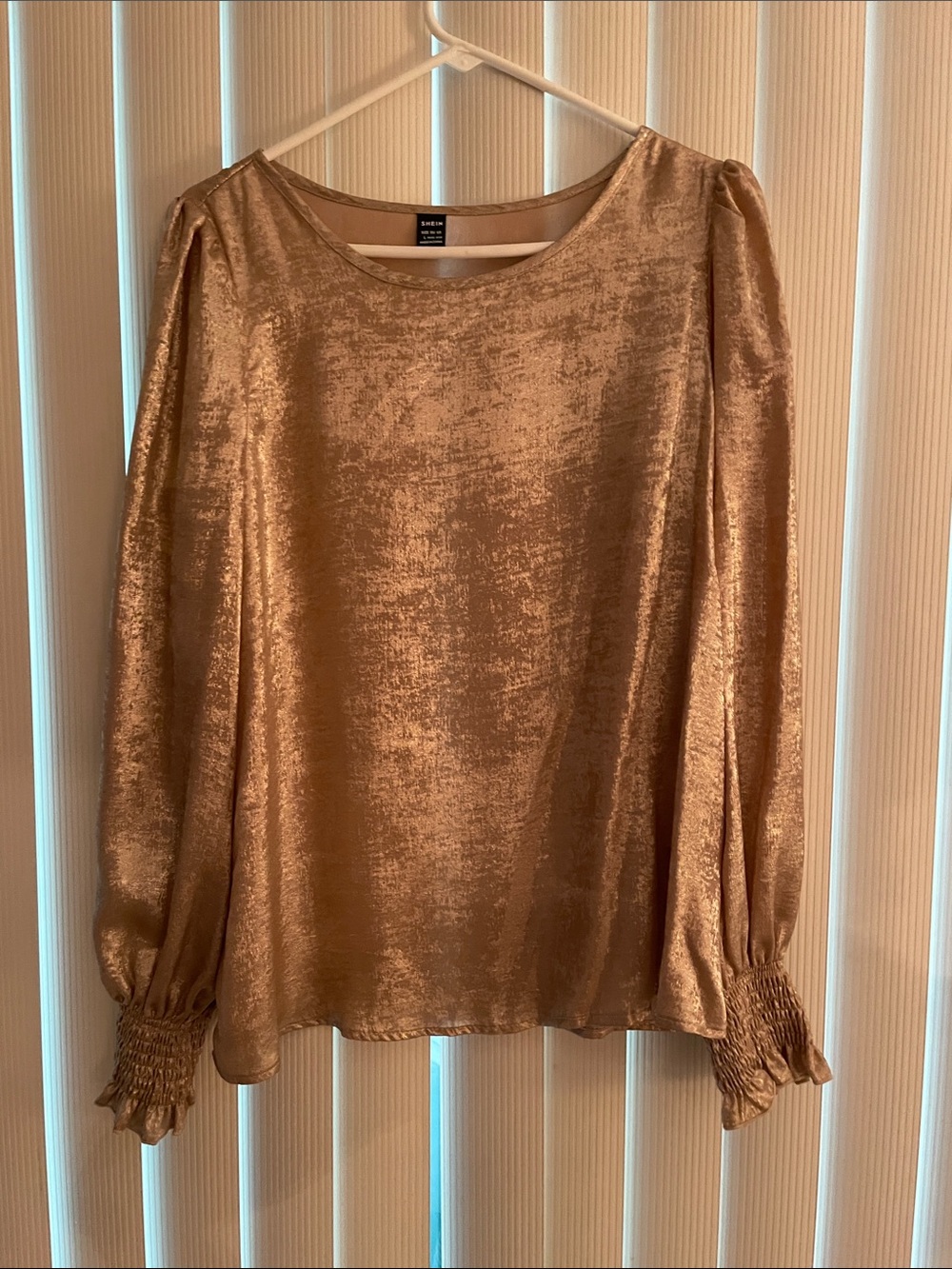 SHEIN Metallic Gold Long-Sleeve Velvet-Look Blouse